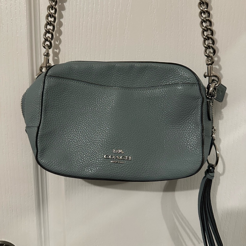 Teal Grey Coach Pebbled Leather Crossbody